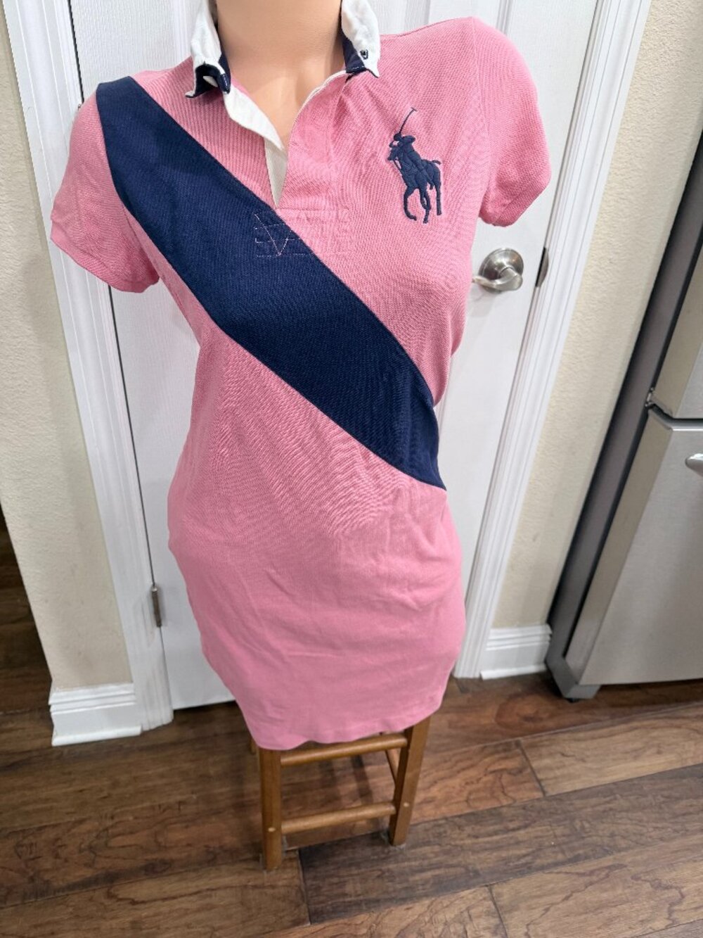 Ralph Lauren Sport Big Pony Polo Mini Dress M Pink Navy Sash #3 Preppy Rugby Y2K